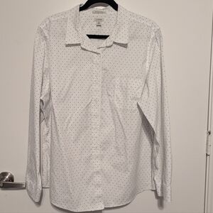 L.L. Bean Polka Dot Button-Down Top Shirt Wrinkle Free Cotton Women's Size 2X